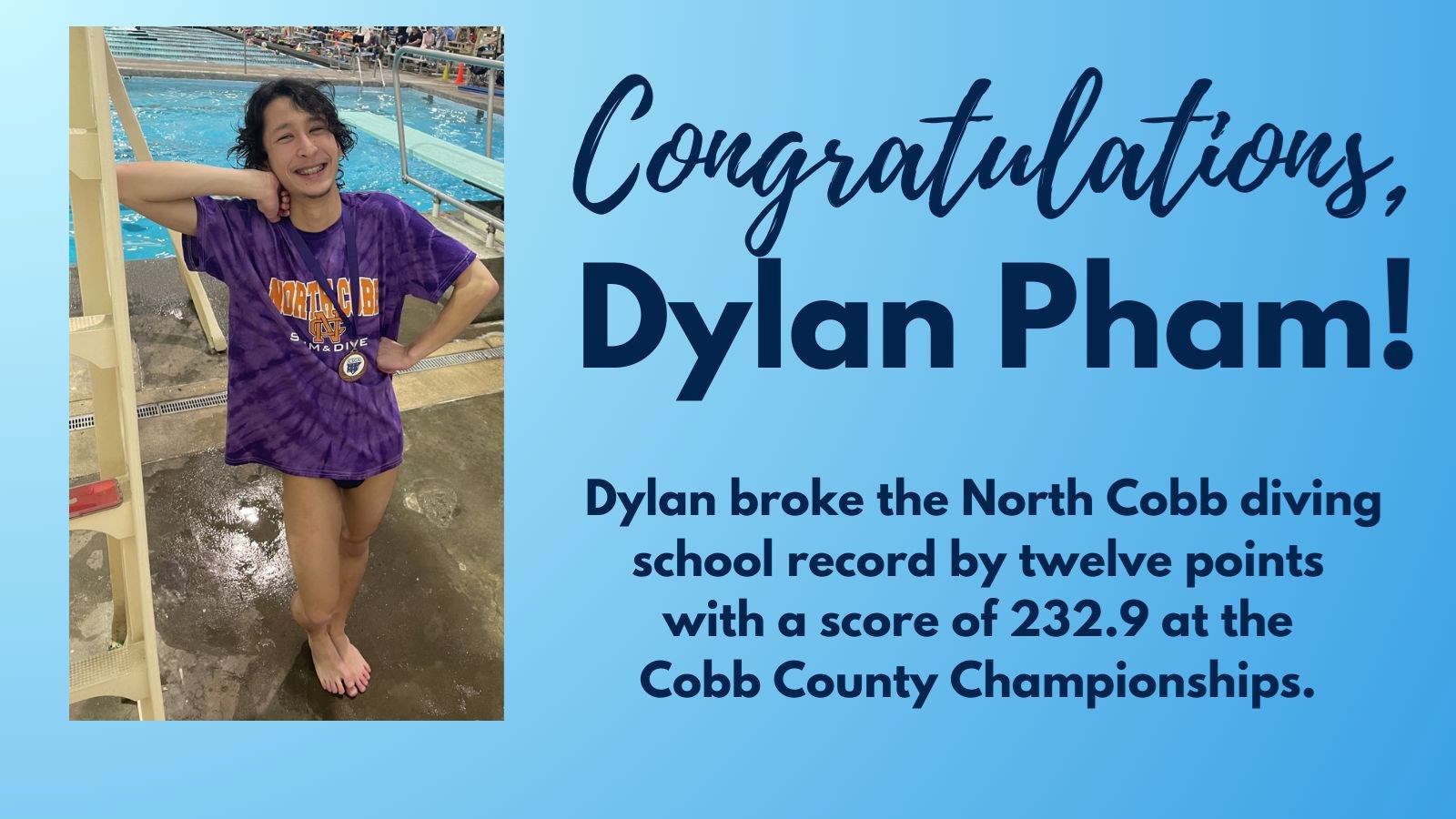 Congratulations to Dylan Pham, Diving Team!